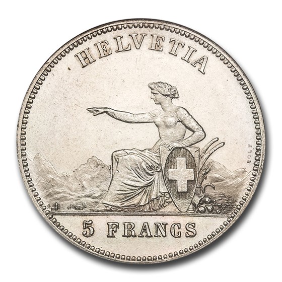 1863 Switzerland 5 Francs Neuchatel Shooting Festival MS-63 NGC 1863 Switzerland 5 Francs Neuchatel Shooting Festival MS-63 NGC
